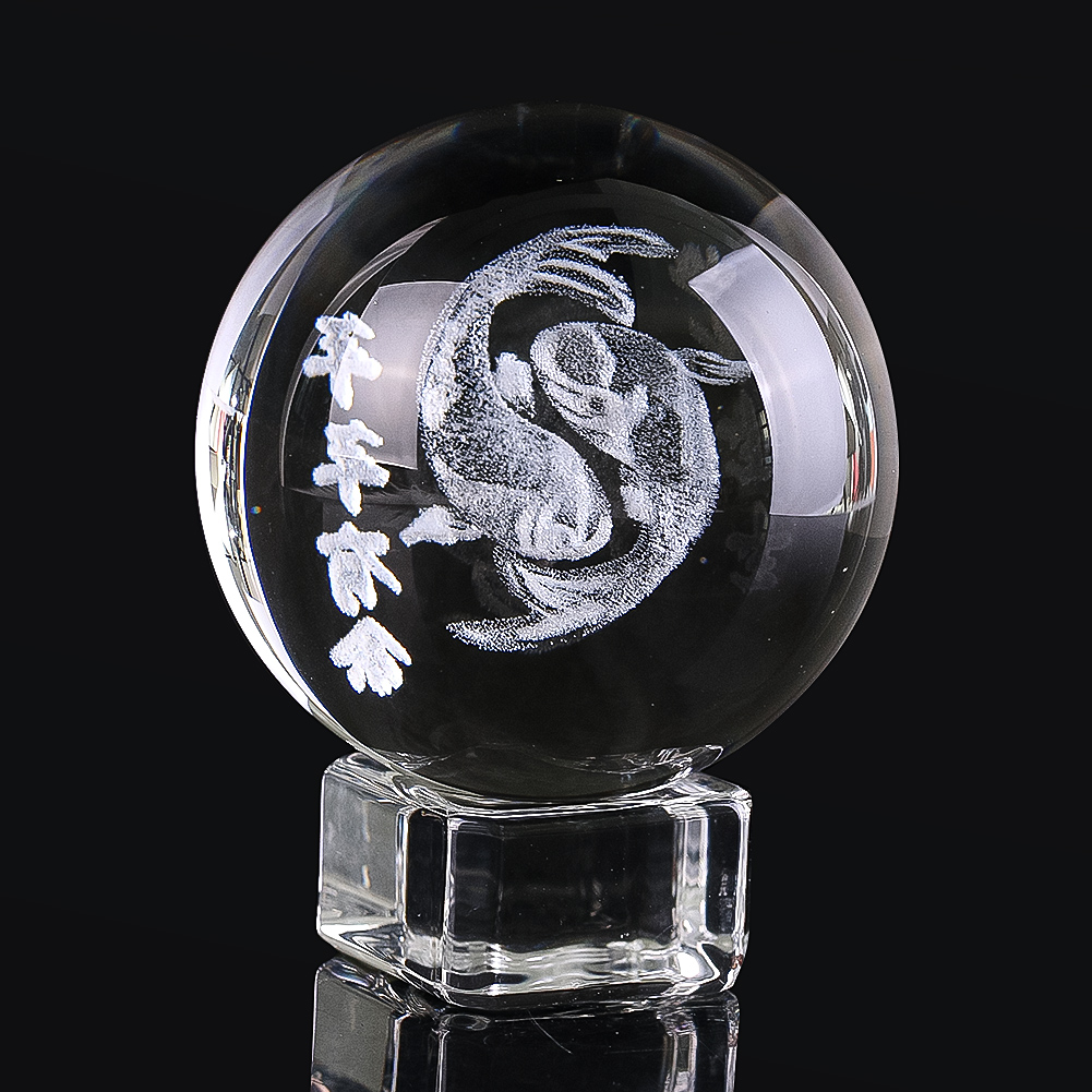 Paper Weight Crystal - 50mm 3D ukiran bola kristal ikan