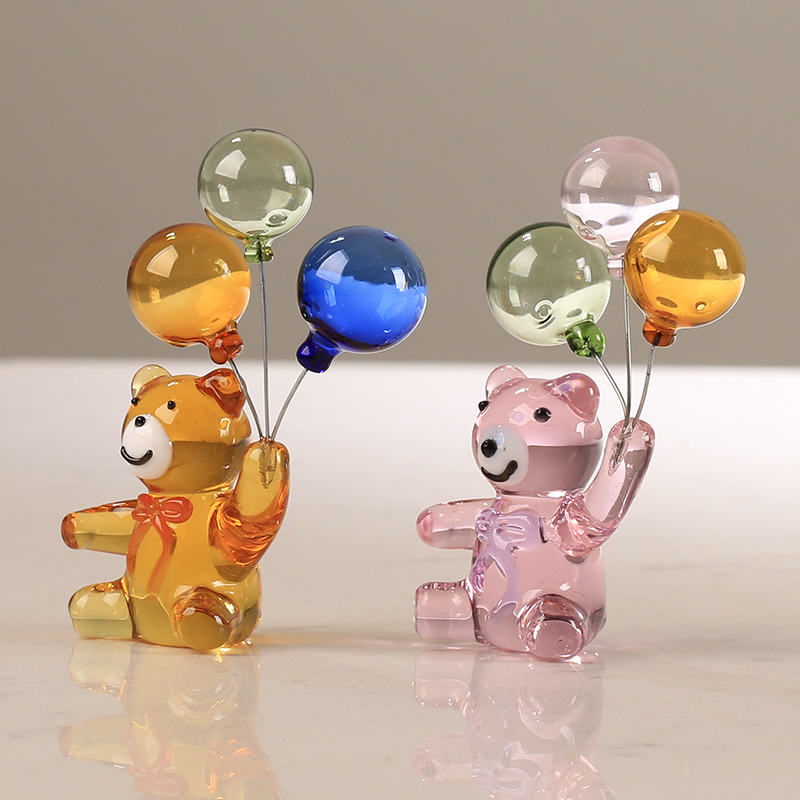 Paper Weight Crystal - Patung beruang kristal dengan tiga balon